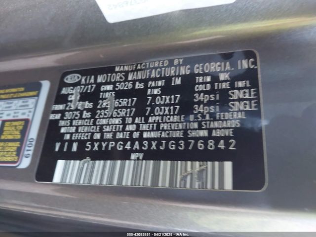 5XYPG4A3XJG376842 KIA Sorento 2.4l L