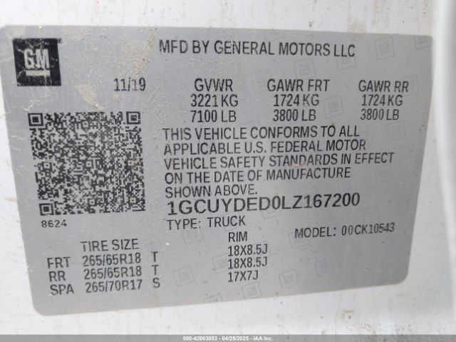 1GCUYDED0LZ167200 Chevrolet Silverado 1500 4wd  Short Bed Lt