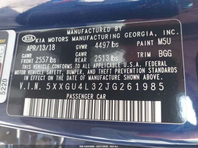 5XXGU4L32JG261985 KIA OPTIMA EX