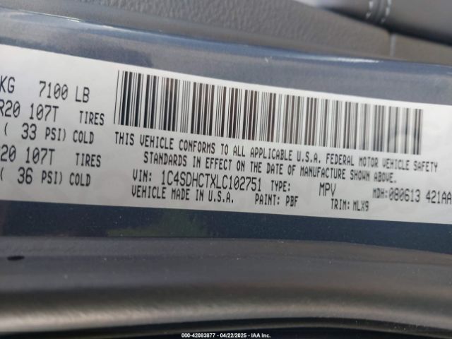 1C4SDHCTXLC102751 Dodge Durango R/t Rwd