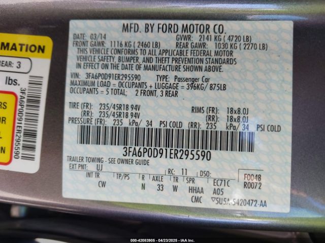 3FA6P0D91ER295590 Ford Fusion Titanium