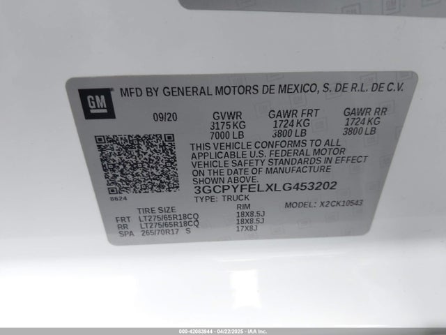 3GCPYFELXLG453202 Chevrolet l87 - di dfm, alum, gen 5