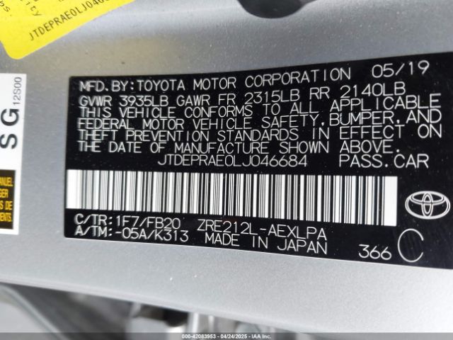 JTDEPRAE0LJ046684 Toyota COROLLA LE