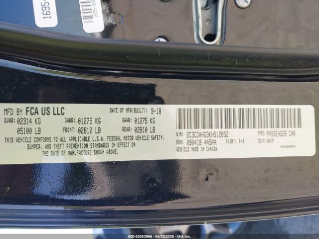 2C3CDXHG3KH512852 Dodge Charger Gt Rwd