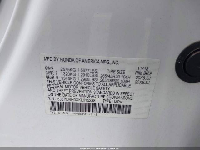 5J8YD4H0XKL015238 Acura Mdx Tech   A-spec Pkgs