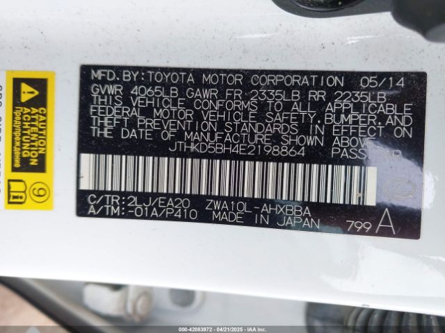 JTHKD5BH4E2198864 Lexus CT 200H
