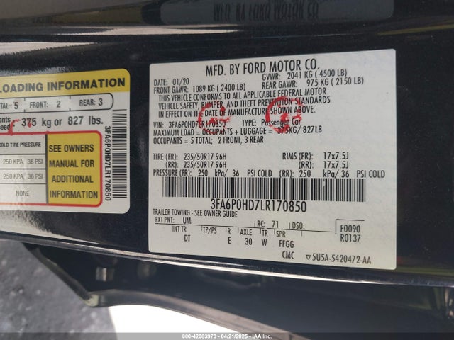 3FA6P0HD7LR170850 Ford FUSION SE