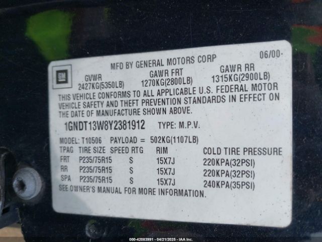 2000 CHEVROLET BLAZER 1GNDT13W8Y2381912 Photo 8