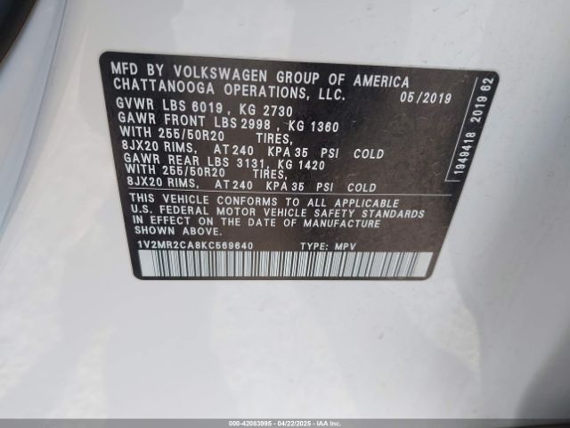 2019 VOLKSWAGEN ATLAS 1V2MR2CA8KC569640 Photo 8