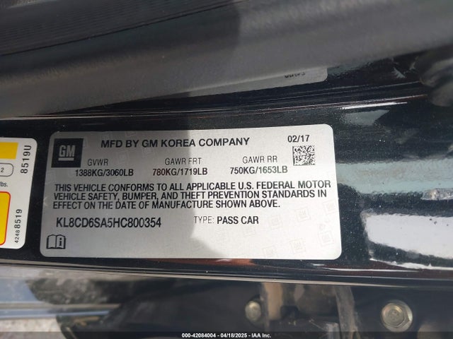 KL8CD6SA5HC800354 Chevrolet Spark 1lt Cvt