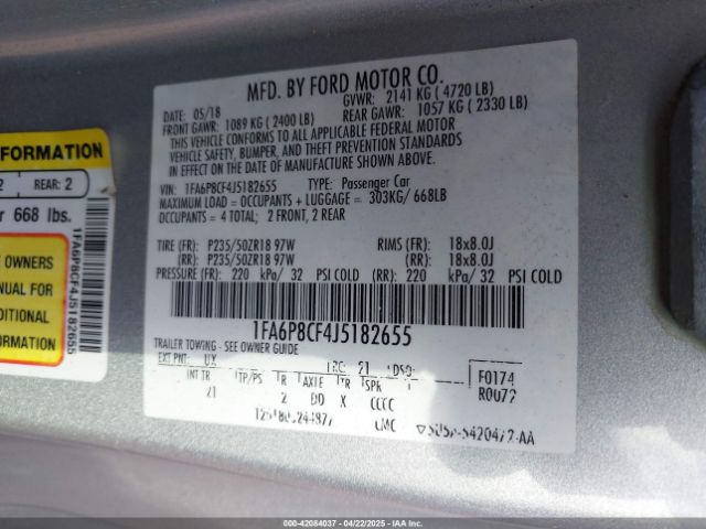 1FA6P8CF4J5182655 Ford MUSTANG GT