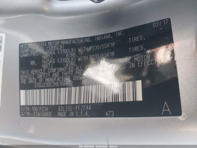 5TDJZ3DC2HS166433 Toyota Sienna Le 7 Passenger