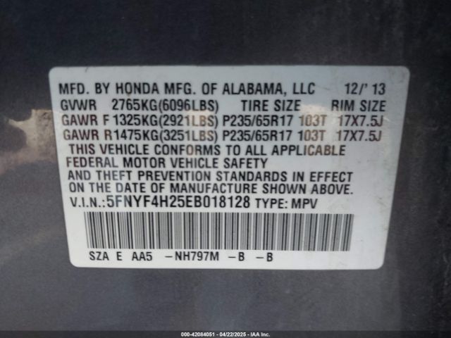 5FNYF4H25EB018128 Honda PILOT LX