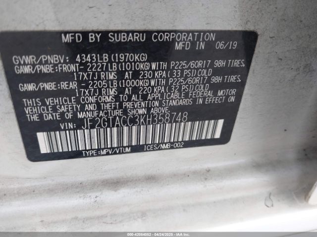 JF2GTACC3KH358748 Subaru naturally aspirated