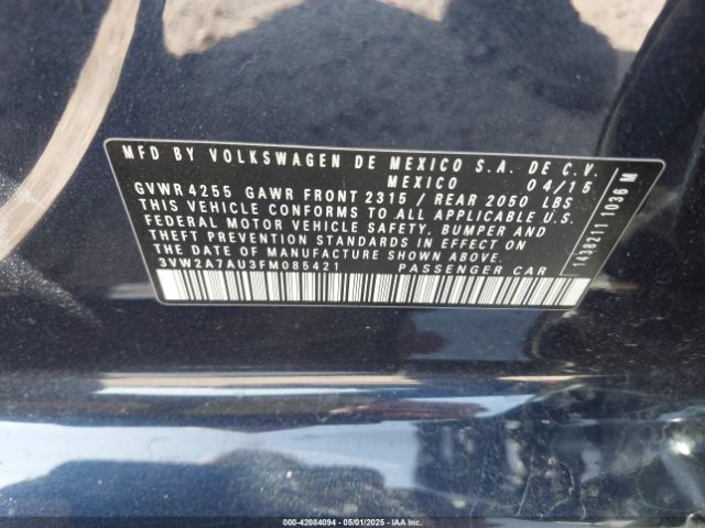 3VW2A7AU3FM085421 Volkswagen Golf Tdi S 4-door