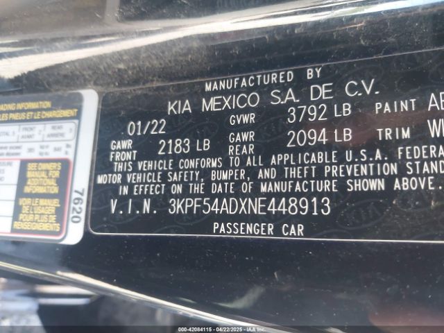 3KPF54ADXNE448913 KIA Forte Gt-line