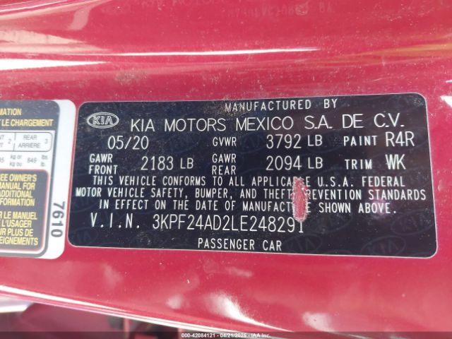 3KPF24AD2LE248291 KIA Forte Lxs
