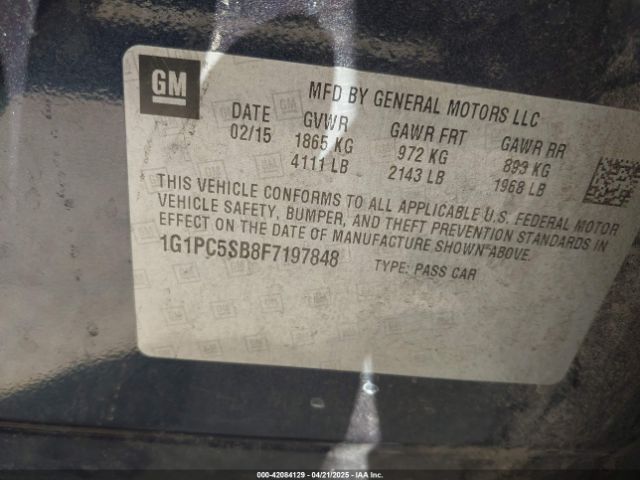 1G1PC5SB8F7197848 Chevrolet Cruze 1lt Auto