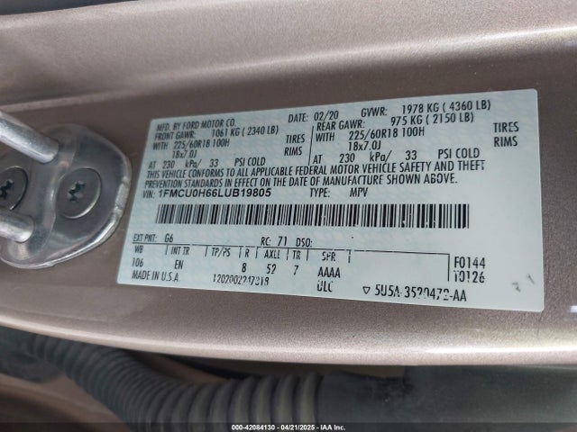 1FMCU0H66LUB19805 Ford ESCAPE SEL