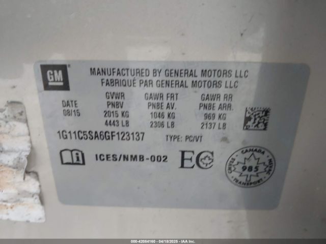 1G11C5SA6GF123137 Chevrolet Malibu Limited Lt