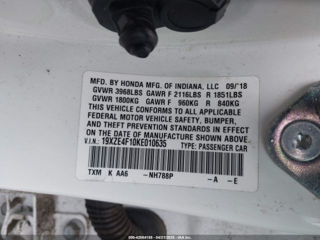 19XZE4F10KE010635 Honda Insight Lx