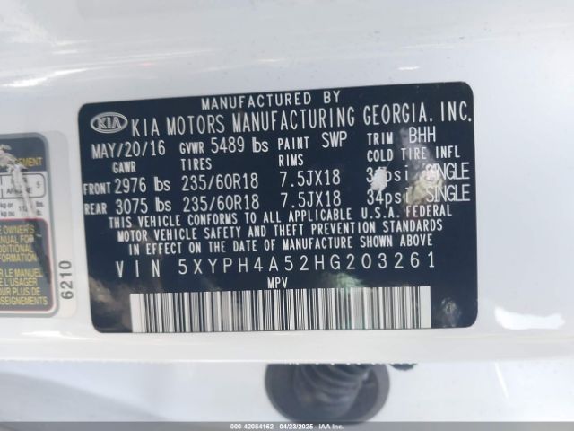 5XYPH4A52HG203261 KIA Sorento 3.3l Ex