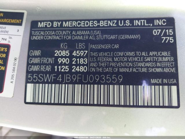 55SWF4JB9FU093559 Mercedes-Benz C 300 Luxury/sport