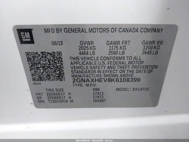 2GNAXHEV8K6108399 Chevrolet EQUINOX LS