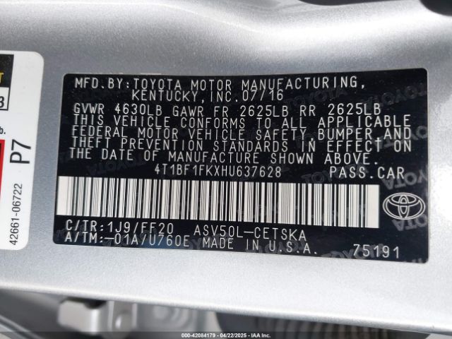 4T1BF1FKXHU637628 Toyota CAMRY SE