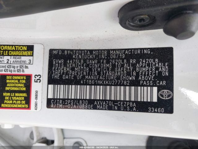4T1B61HKXKU277782 Toyota CAMRY XSE