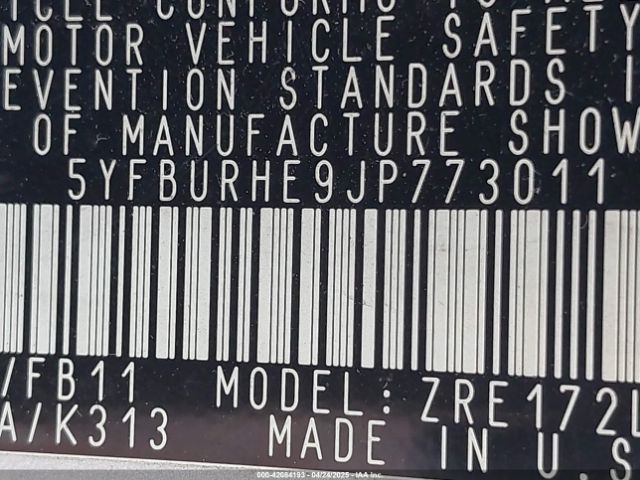 5YFBURHE9JP773011 Toyota COROLLA LE