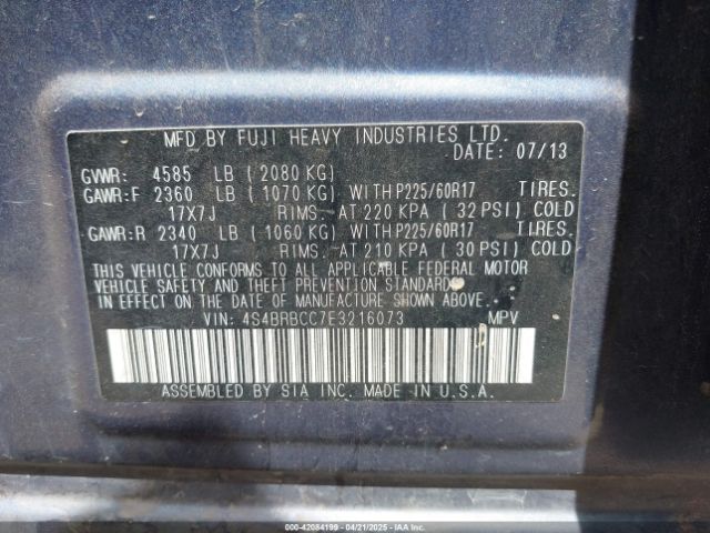 4S4BRBCC7E3216073 Subaru 2.5na u5