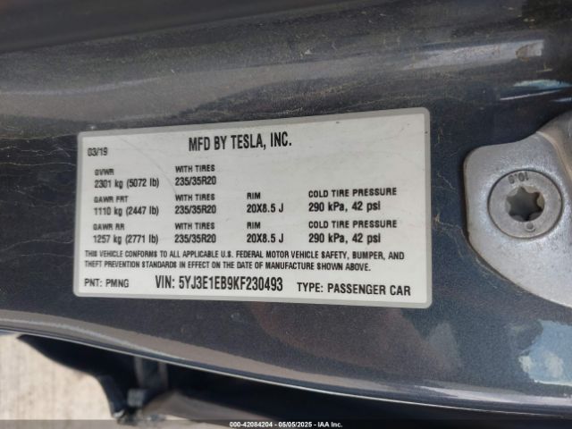 5YJ3E1EB9KF230493 Tesla Model 3 Long Range/performance