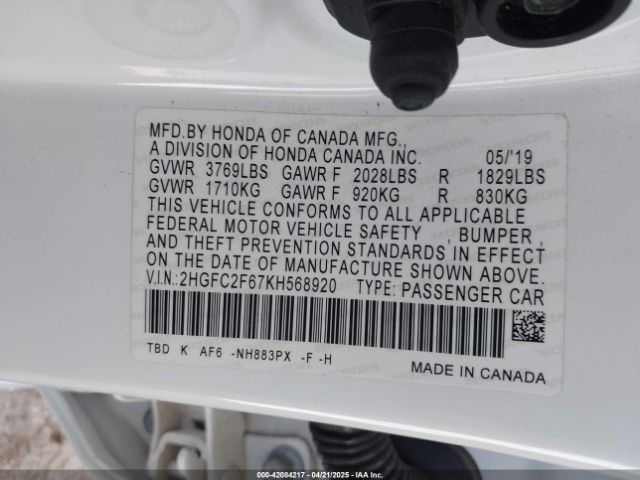 2019 HONDA CIVIC 2HGFC2F67KH568920 Photo 8
