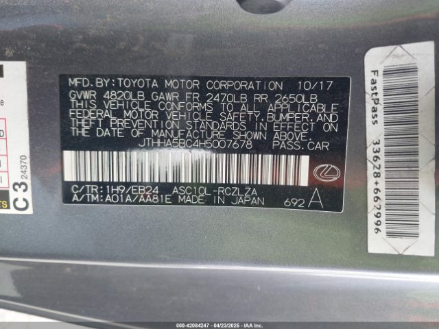 JTHHA5BC4H5007678 Lexus RC 200T