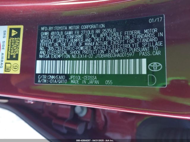 JTDBVRBD3HA001597 Toyota 4jm
