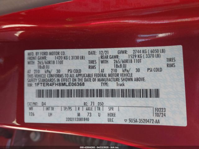 2021 FORD RANGER 1FTER4FH8MLE06368 Photo 8