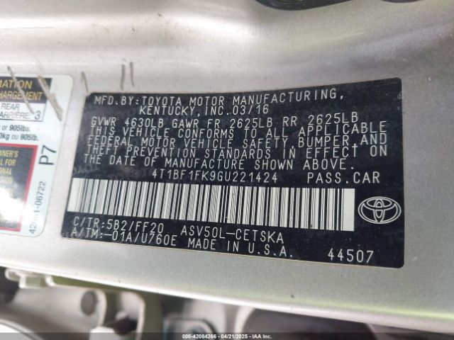 4T1BF1FK9GU221424 Toyota CAMRY SE