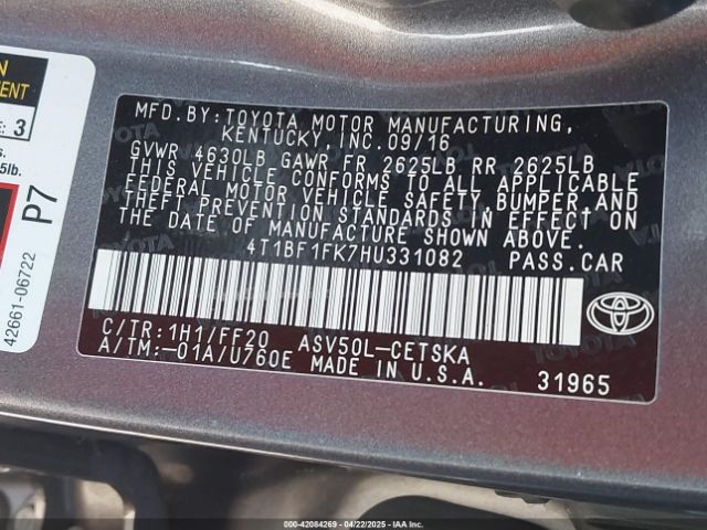 4T1BF1FK7HU331082 Toyota CAMRY SE