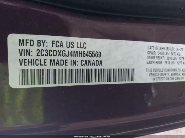 2C3CDXGJ4MH645569 Dodge Charger Scat Pack Rwd