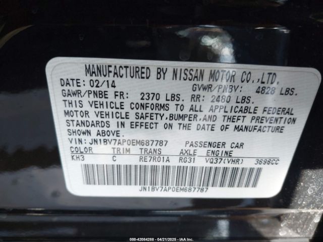 JN1BV7AP0EM687787 Infiniti Q50 Premium