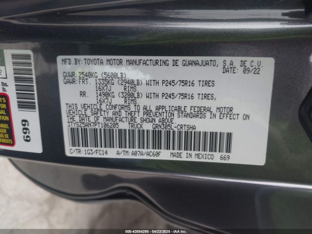 3TYSZ5AN7PT106205 Toyota Tacoma Sr5 V6
