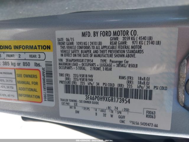 3FA6P0H9XGR173954 Ford FUSION SE