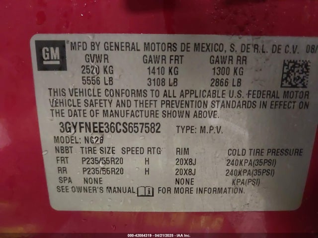 2012 CADILLAC SRX 3GYFNEE36CS657582 Photo 8