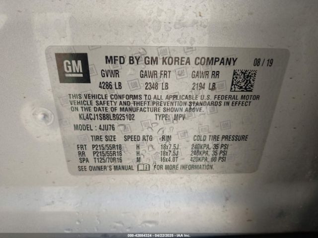 KL4CJ1SB8LB025102 Buick Encore Fwd Sport Touring