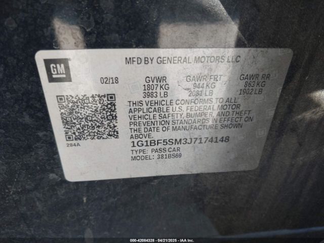 1G1BF5SM3J7174148 Chevrolet Cruze Premier Auto