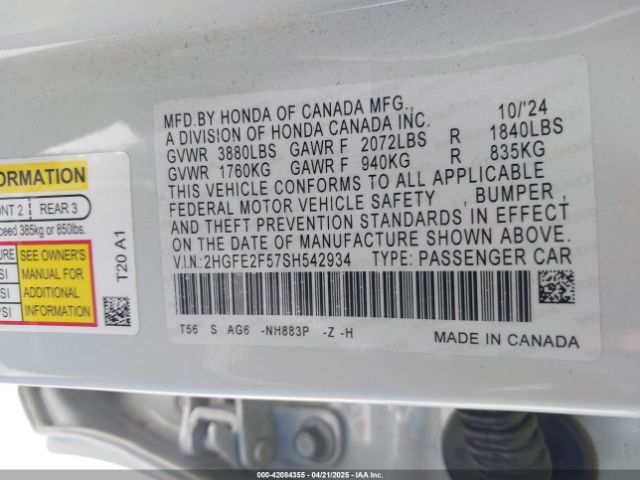 2HGFE2F57SH542934 Honda k20c9