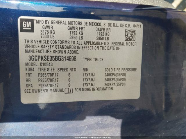 2011 CHEVROLET SILVERADO 1500 3GCPKSE35BG314698 Photo 8