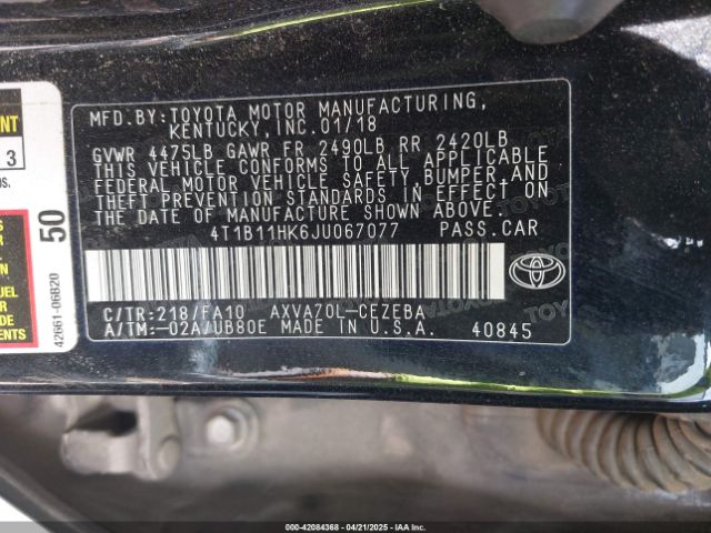 4T1B11HK6JU067077 Toyota CAMRY L