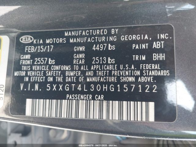 5XXGT4L30HG157122 KIA Optima Lx
